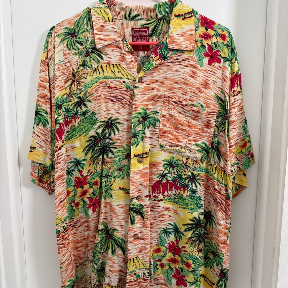 Vintage Hawaiian Casual Button Down Shirt in Peachy Pink